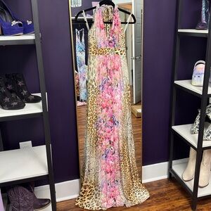 Boston Proper Animal Print Stretchy Halter Maxi Dress